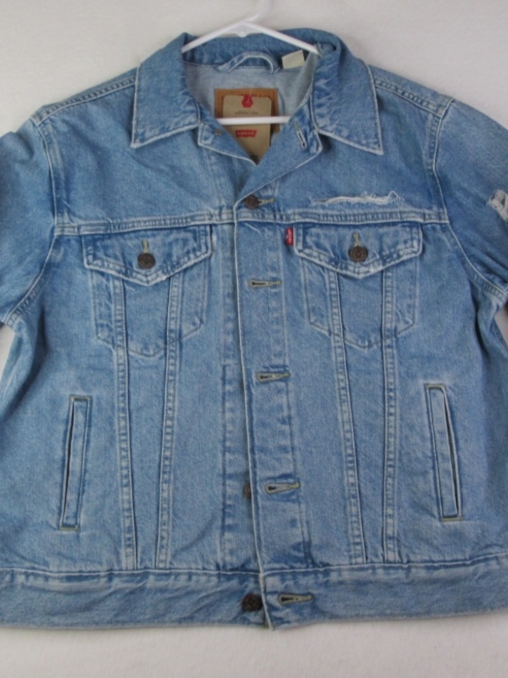 Levis Ex-Boyfriend Trucker Denim Jacket Distressed 299440164 Women's Large NWT